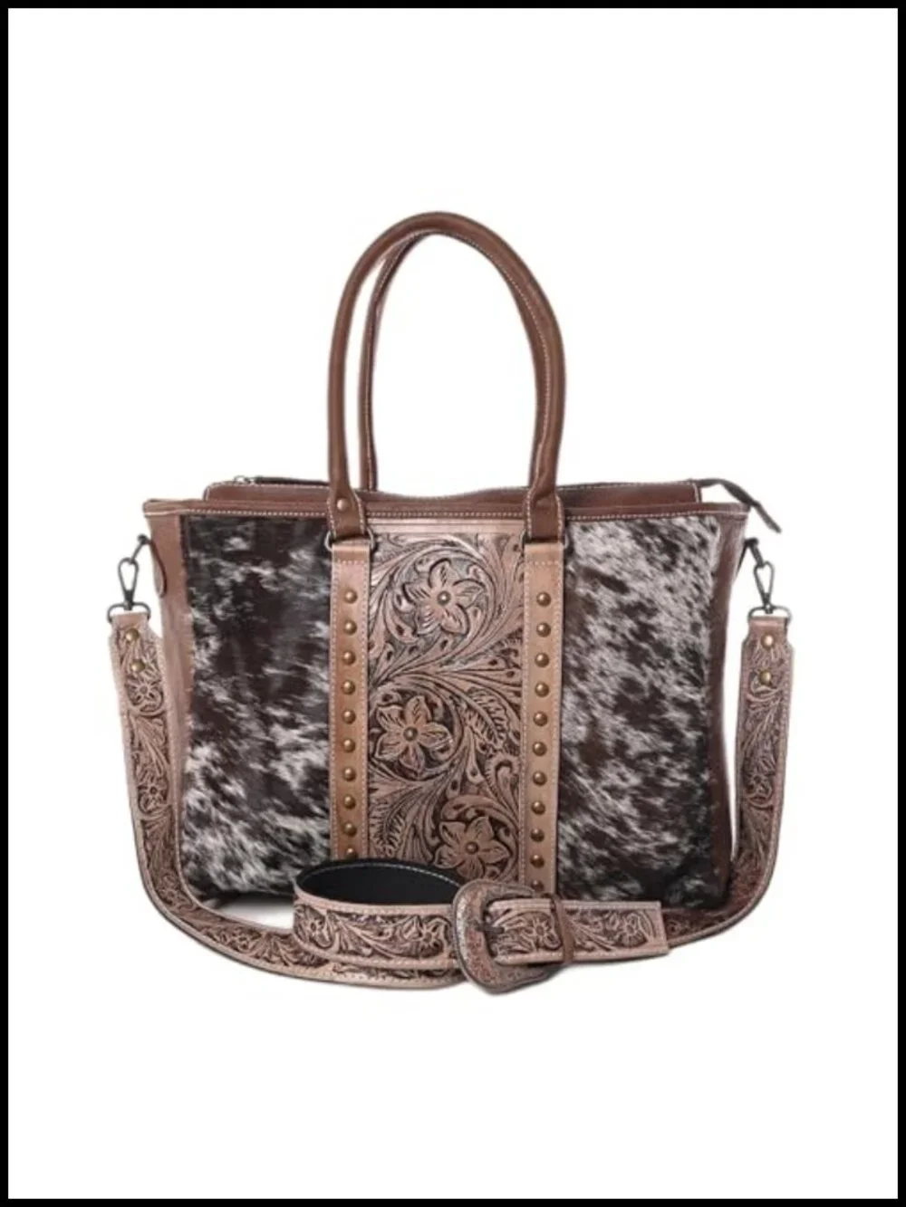 Cowhide Hairon Leather Tote Bag With Adjustable Shoulder Strap
